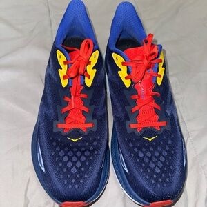 Hoka Red and Blue Clifton Sneakers
